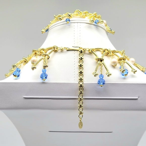 Heidi Daus Twist Gold Knot Jewelry Set with White Glass Pearl + Sapphire Crystal - Picture 9 of 10